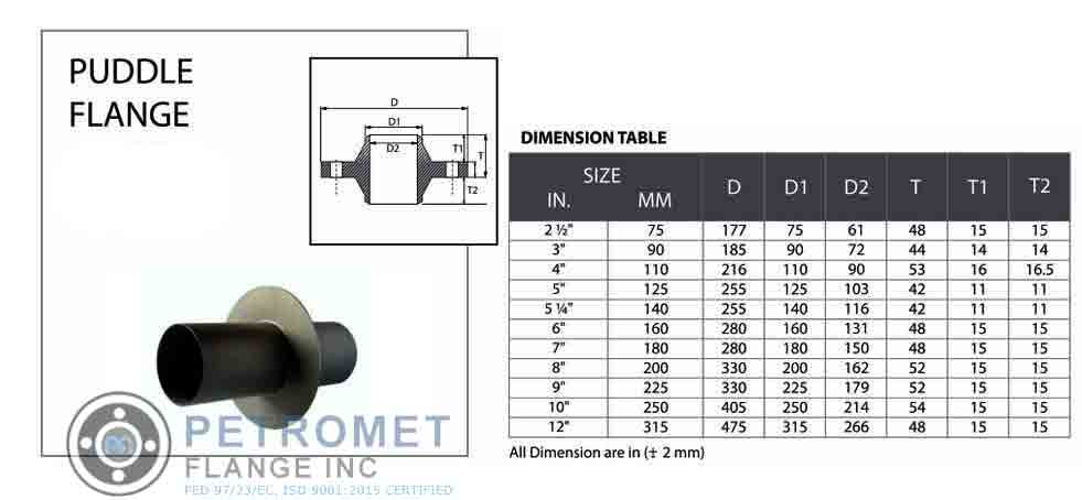 Carbon Steel Puddle Flange Dimensions